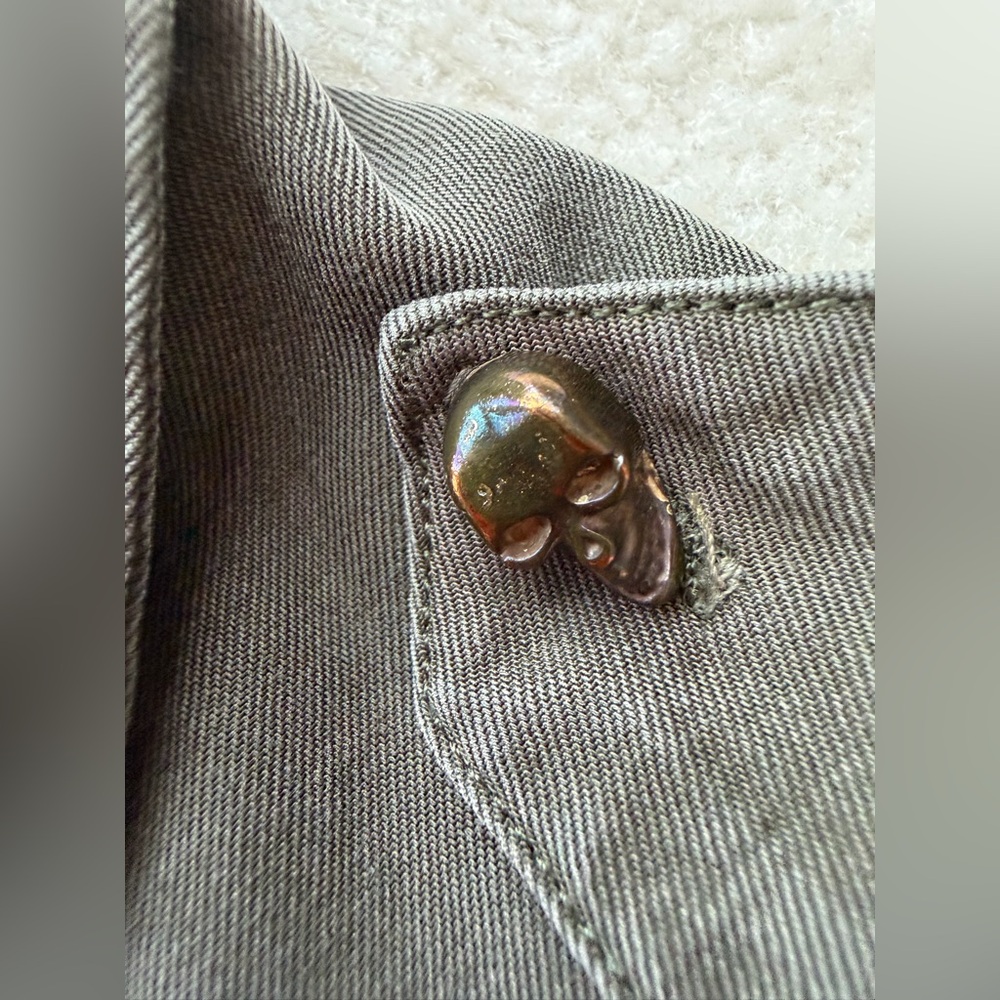 Zara Olive Green Cargo Button-Up Shirt with Skull Buttons - Picture 2 of 5